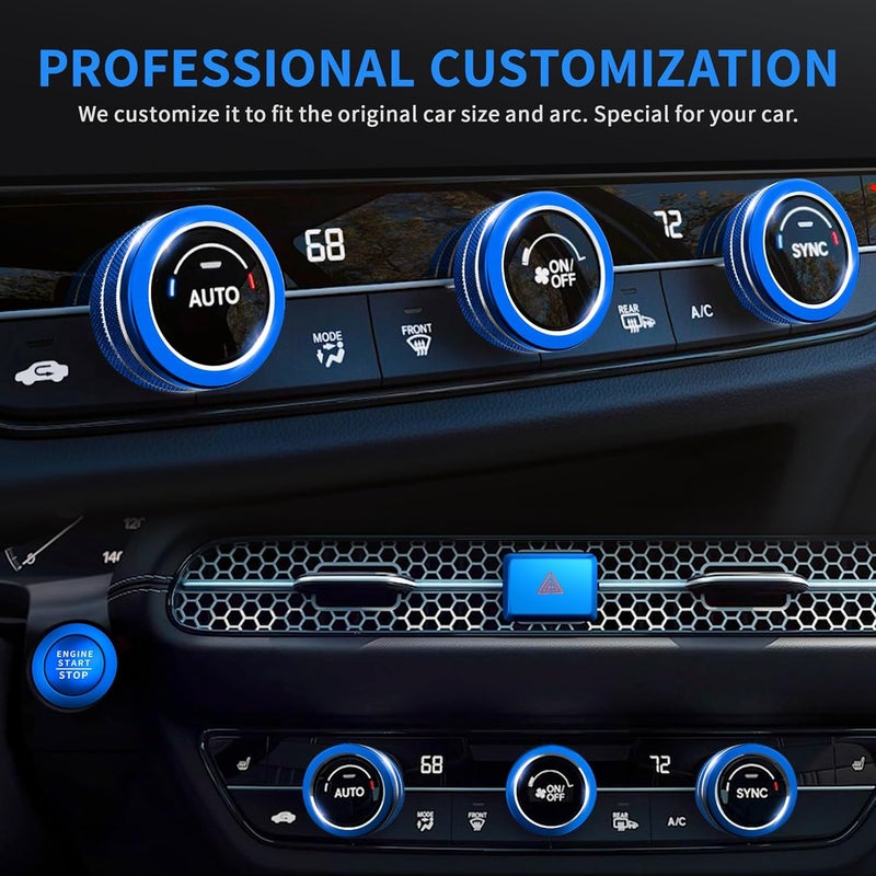 Polodunn for 2022-2026 Honda Civic, 2023-2026 CRV/HRV/Acura Integra, 2023-2025 Accord & 2025 ADX Accessories - 6pcs Aluminum Alloy Knob Cover Trim Set FIts Push Start, AC & Hazard Light (Blue) - Image 3